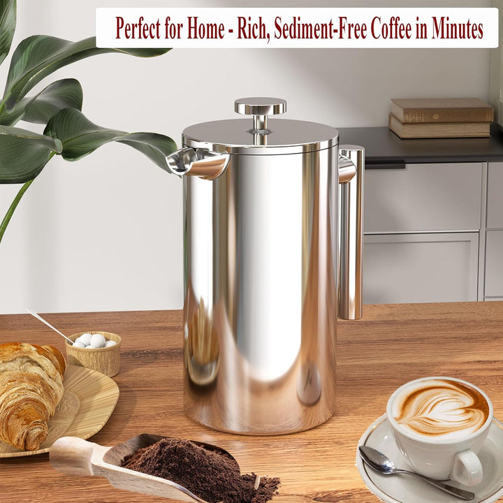XINGYUEXUAN Edelstahl French Press – Premium Kaffeepresse mit Thermo-Funktion – Kaffeebereiter mit d