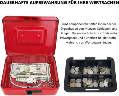 Geldkassette aus Stahl mit Zahlenschloss, kleine Geldkassette aus Metall mit abnehmbarem Geldfach, G