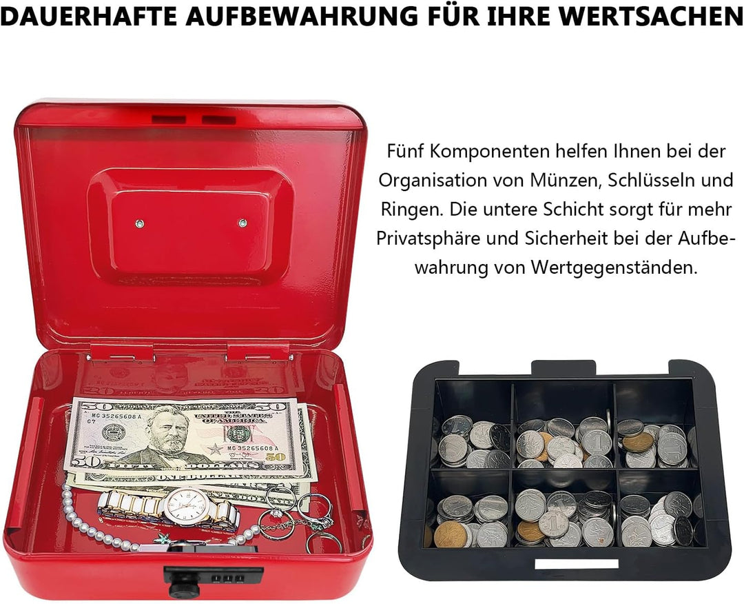 Geldkassette aus Stahl mit Zahlenschloss, kleine Geldkassette aus Metall mit abnehmbarem Geldfach, G
