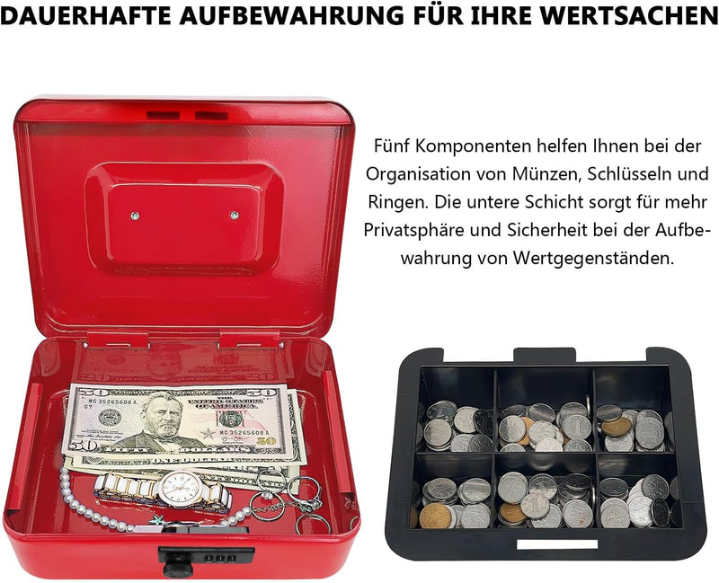 Geldkassette aus Stahl mit Zahlenschloss, kleine Geldkassette aus Metall mit abnehmbarem Geldfach, G