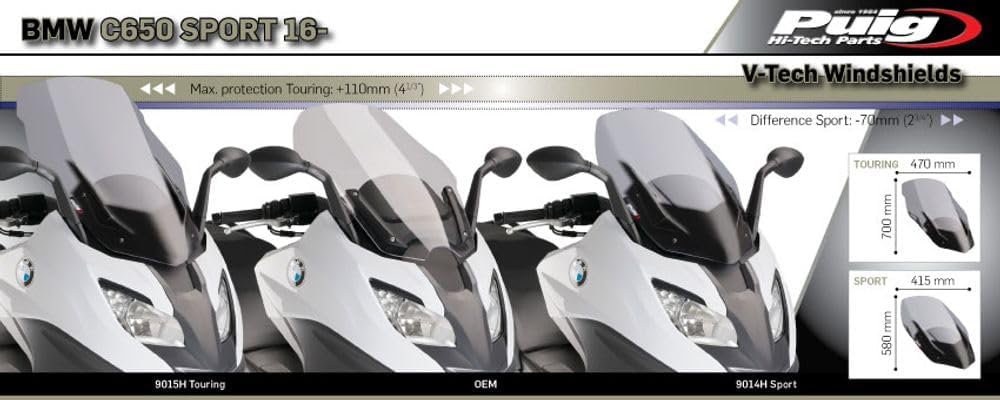 Puig 9014 F Windschutzscheibe S Line Sport für BMW C650 Sport 16 '– 17' Dunkel Geräuchert, Dunkel Ge