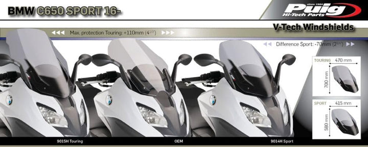 Puig 9014 F Windschutzscheibe S Line Sport für BMW C650 Sport 16 '– 17' Dunkel Geräuchert, Dunkel Ge
