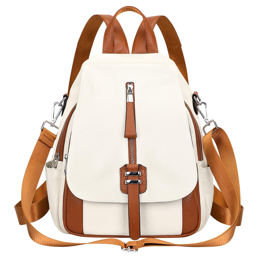 ALTOSY Weiches Echtes Leder Rucksack Tasche Damen Convertible Rucksäcke Umhängetasche (S85 Beige/Bra