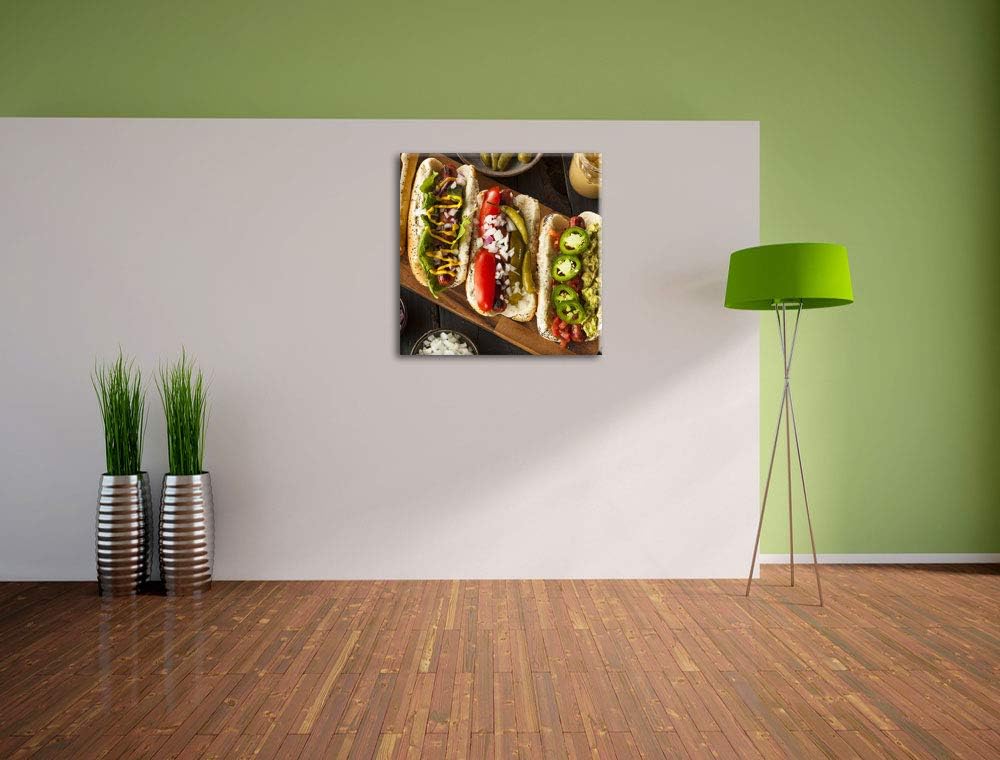 Amerikanische Hotdogs, Format: 70x70 auf Leinwand, XXL riesige Bilder fertig gerahmt mit Keilrahmen,