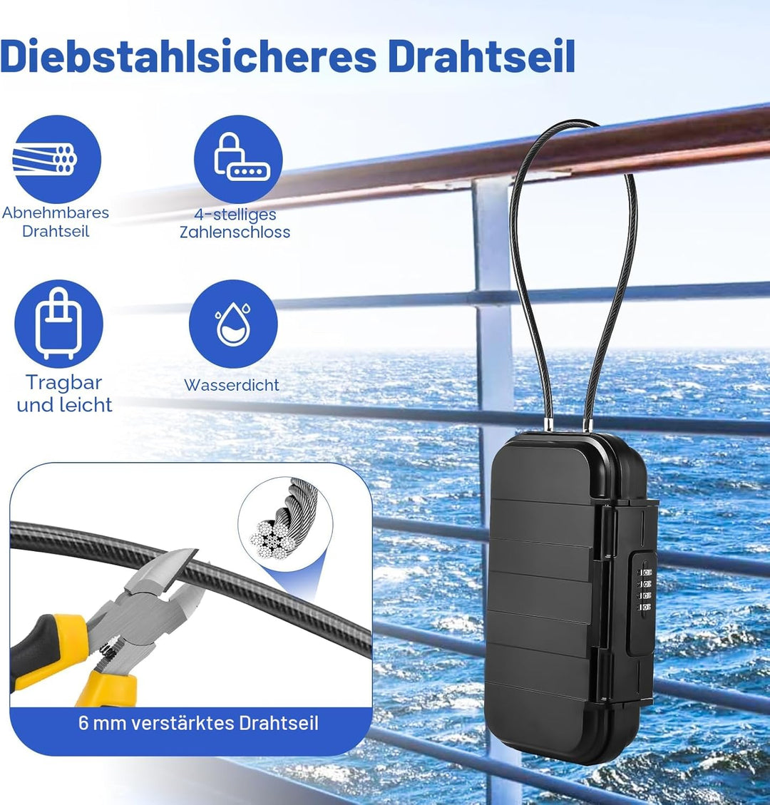Hurinan Tragbarer Safe mit Code, [Wasserdicht Anti-Diebstahl] Reisesafe Kombinations sicherheitskoff