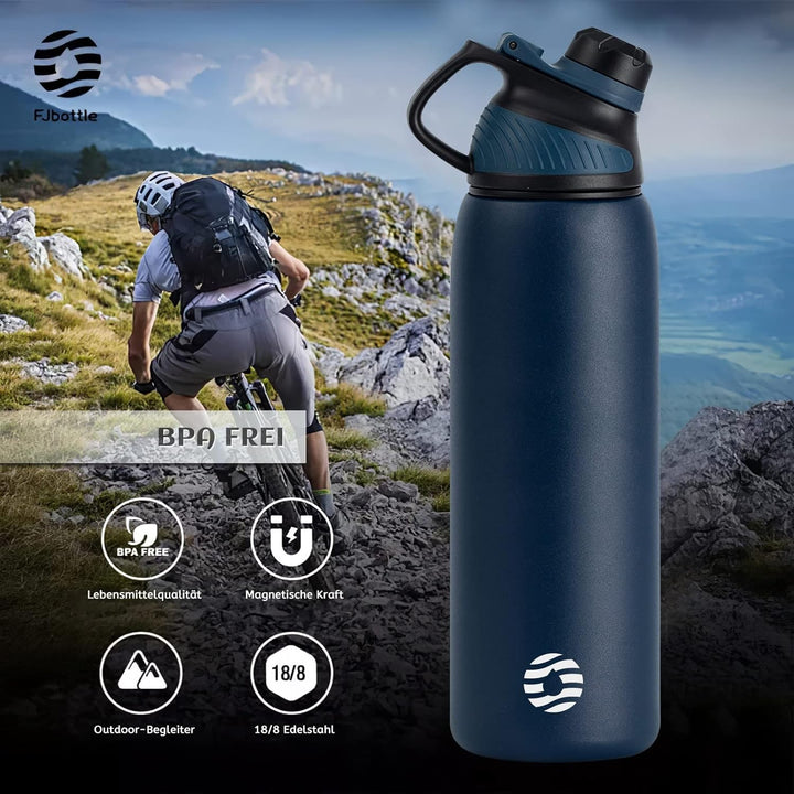 Fjbottle Edelstahl Trinkflasche Sport mit Magnetischem Deckel 1L, 800ml, 600ml, 400ml BPA-Frei Ausla