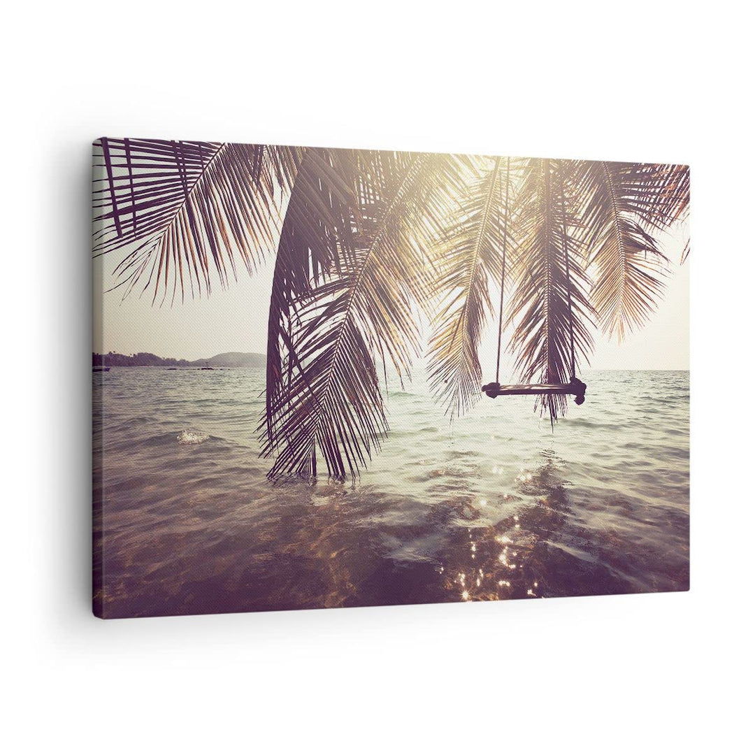 Bilder auf Leinwand Meer Palme Wasser Leinwandbild mit Rahmen 70x50cm Wandbilder Dekoration Wohnzimm