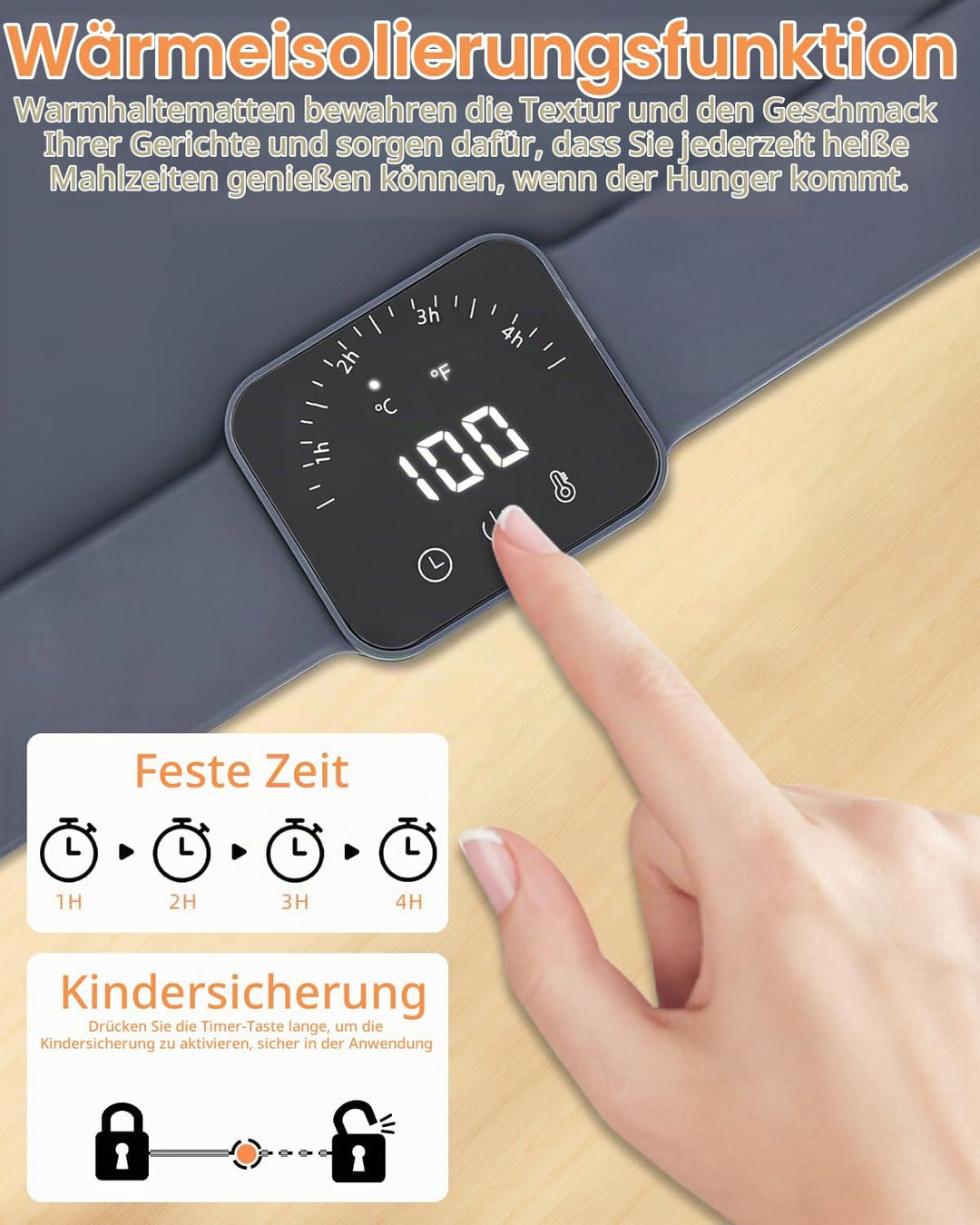Warmhalteplatte für Speisen, Elektronisch Wärmeplatte mit 5 Temperatureinstellungen, Faltbare Siliko