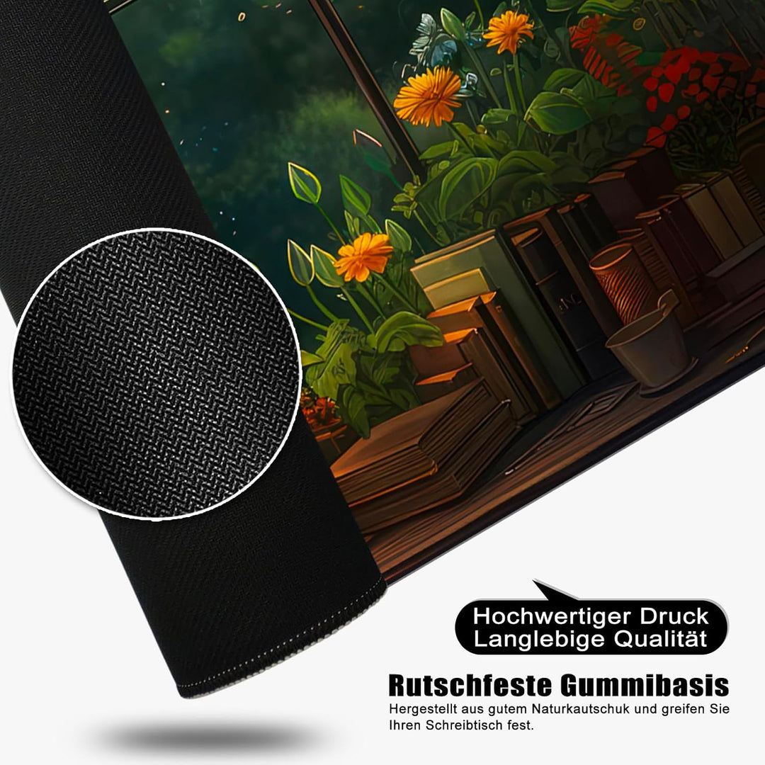 Mauspad Grün Schreibtischunterlage Blumen 80x30cm Mousepad XL Gross Mauspad Nacht Computer PC Tastat