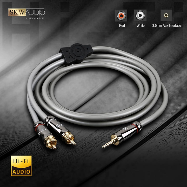 SKW Entry level 3.5mm Klinke auf 2 Cinch Y Splitter Stereo Audio Kabel (1M, Grau) 1M Entry level, 1M