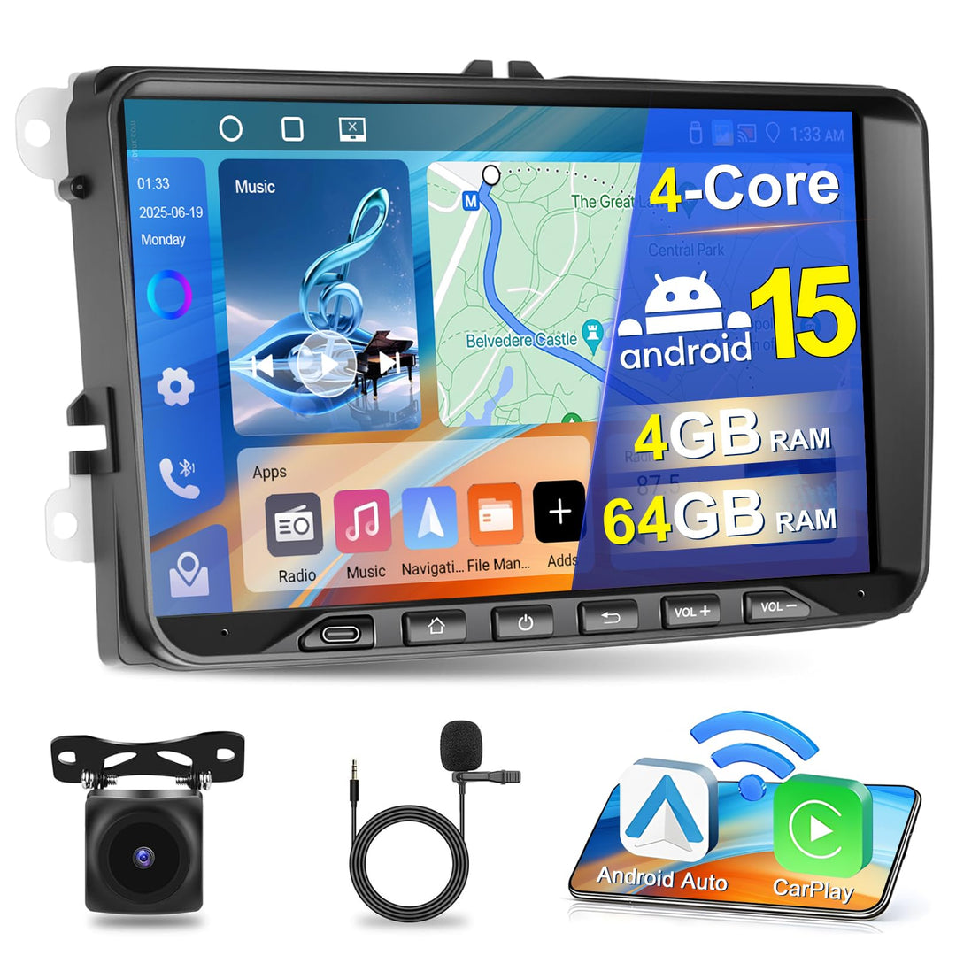 4+64G Motorsi Autoradio für VW Seat Passat Golf 5 6 Polo Skoda mit Apple Carplay Android Auto, 9-Zol