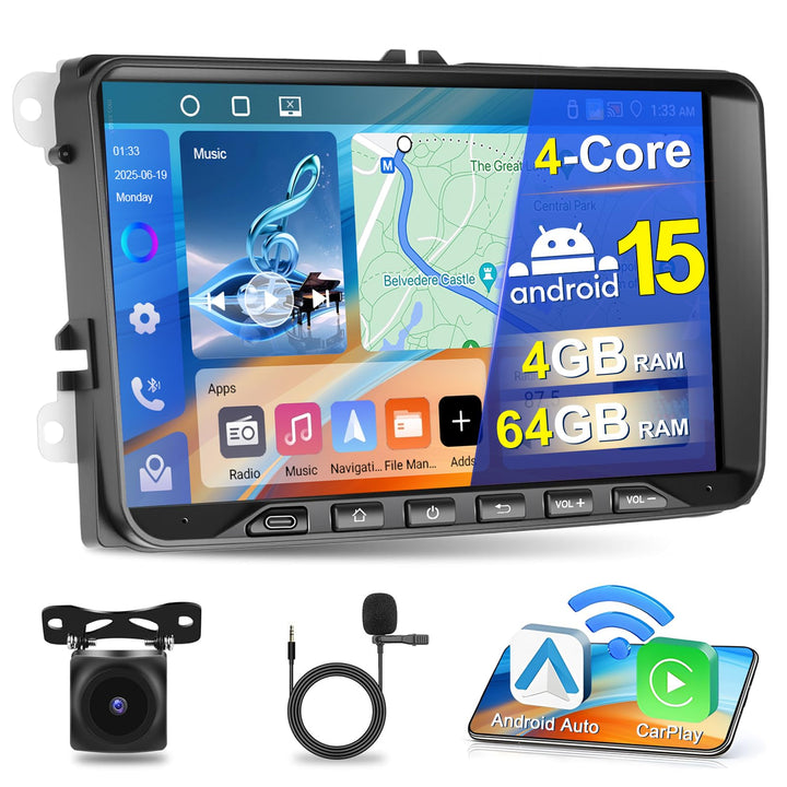 4+64G Motorsi Autoradio für VW Seat Passat Golf 5 6 Polo Skoda mit Apple Carplay Android Auto, 9-Zol