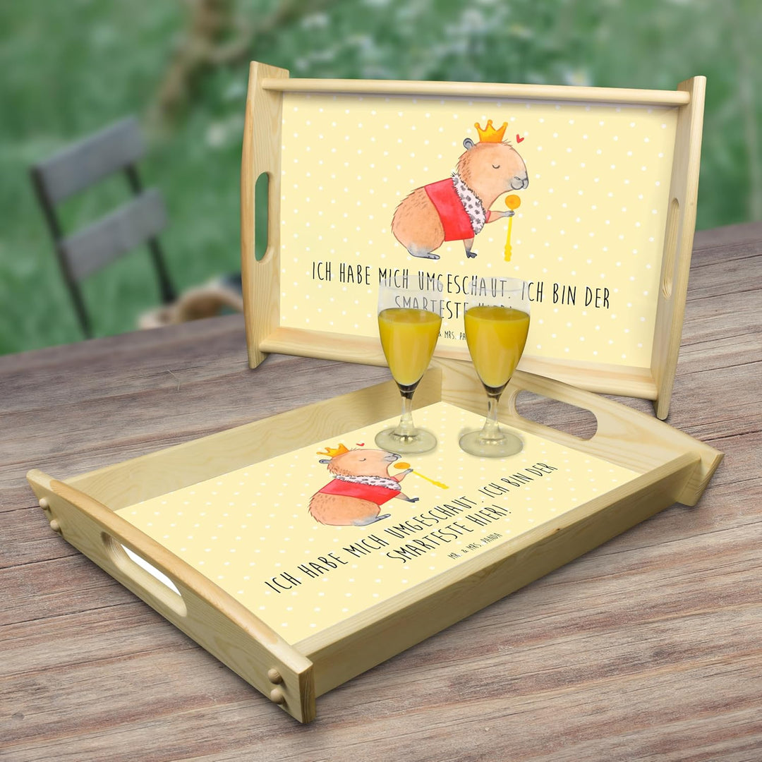 Mr. & Mrs. Panda Tablett Capybara König - Geschenk, Deko, Sofa, Lustige Sprüche, Holztablett, Servie