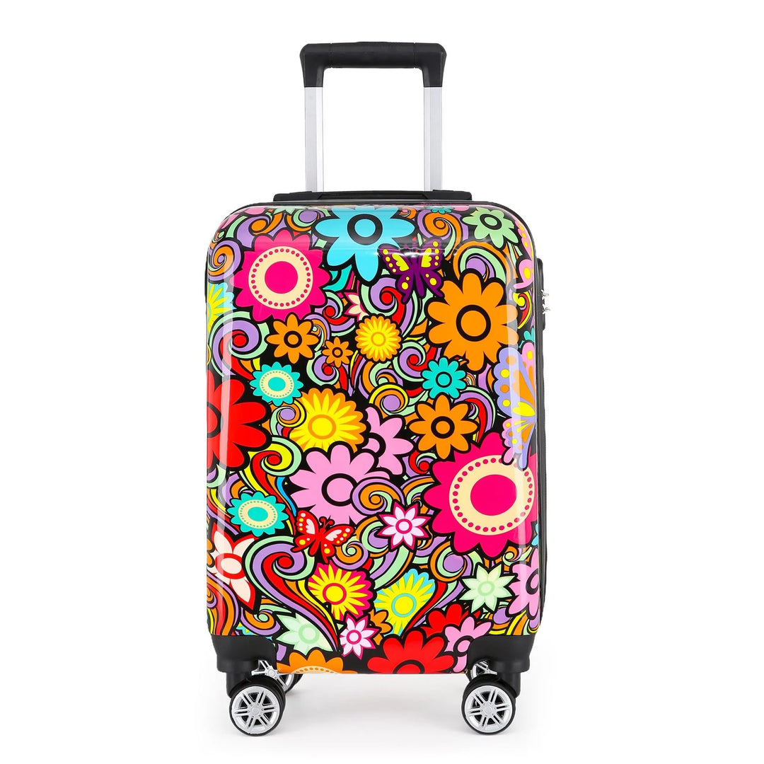 Infinity Leather Hartschalen-Koffer 4 Rädern Set Blume Drucken Gepäck Leichtgewicht Kabine Reisetasc