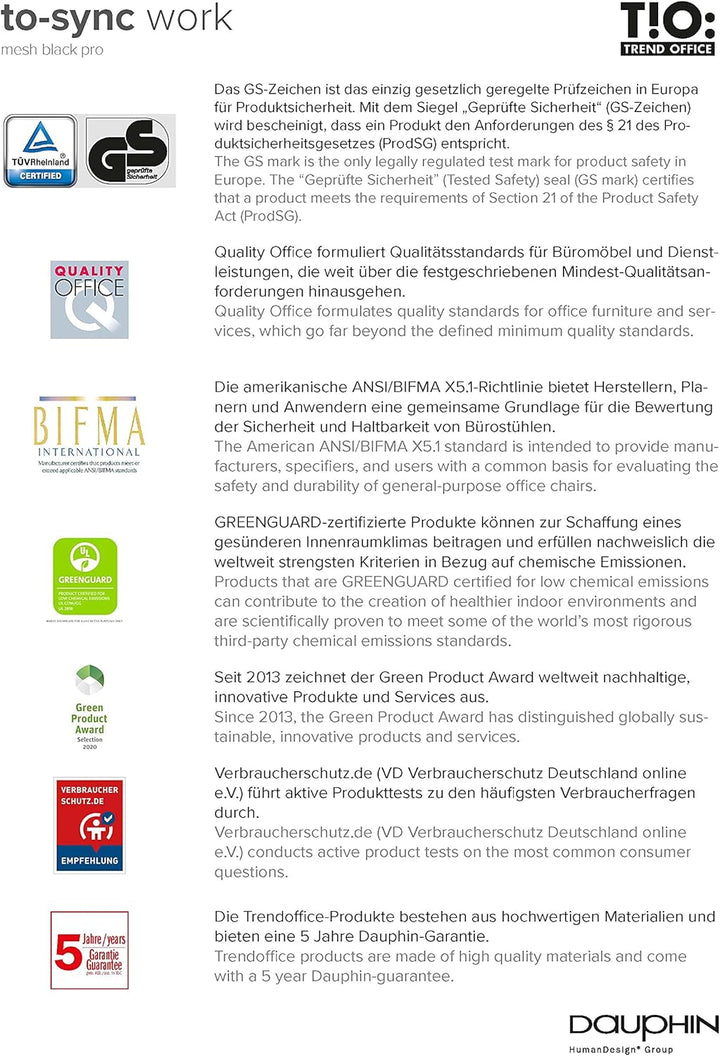 Trendoffice to-sync pro, ergonomischer Bürostuhl, mit Armlehnen, modernes Design, Homeoffice, umwelt