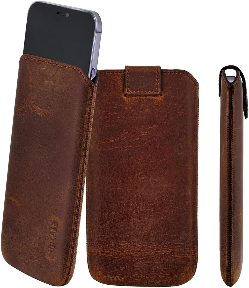 Suncase ECHT Ledertasche Leder Etui *Slim-Edition* kompatibel mit iPhone 16 Pro Max (6,9 Zoll) Hülle