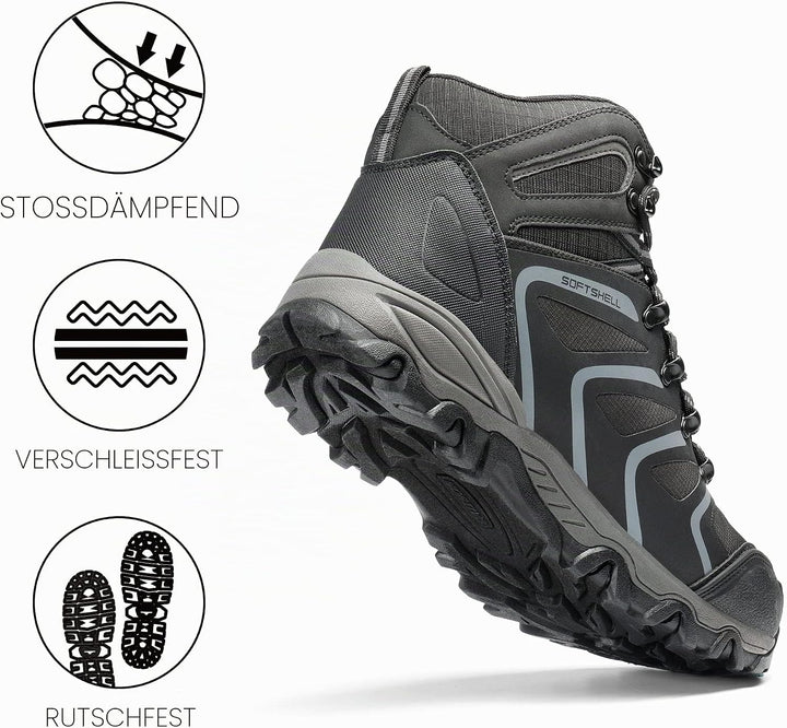NORTIV 8 Herren-Wanderstiefel, wasserdichte Outdoor-Trekkingstiefel 44 EU Weit Schwarz, 44 EU Weit S