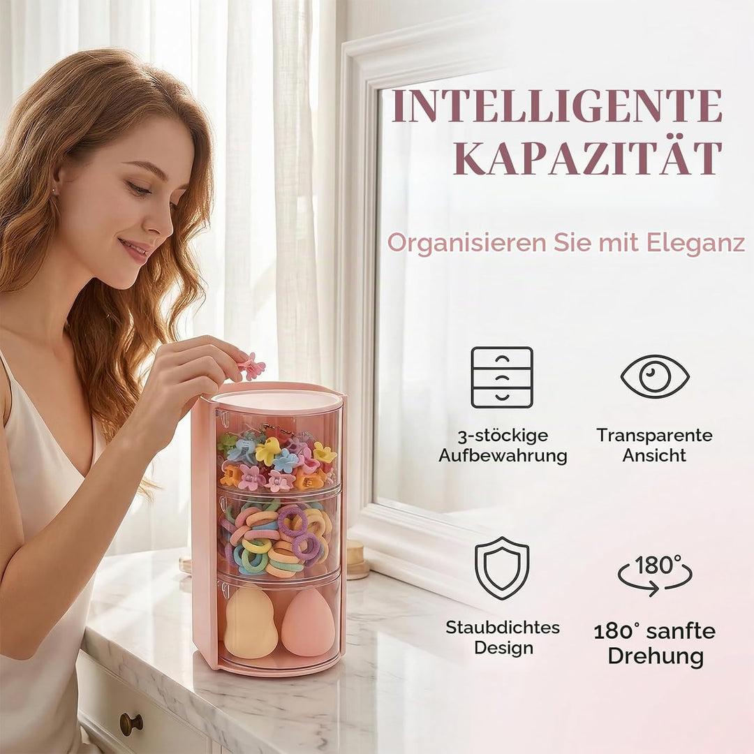 Make Up Organizer, Skincare Organizer mit Haargummi Aufbewahrung, Drehbarer Kosmetik Organizer für S