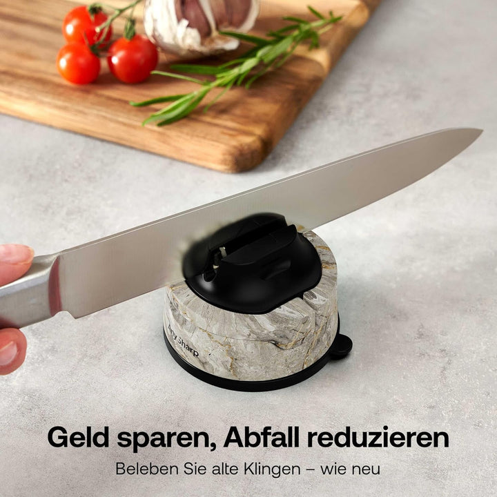AnySharp Evo Messerschärfer, Freihändige Sicherheit, PowerGrip Saugnapf, Sicheres Schärfen aller Küc