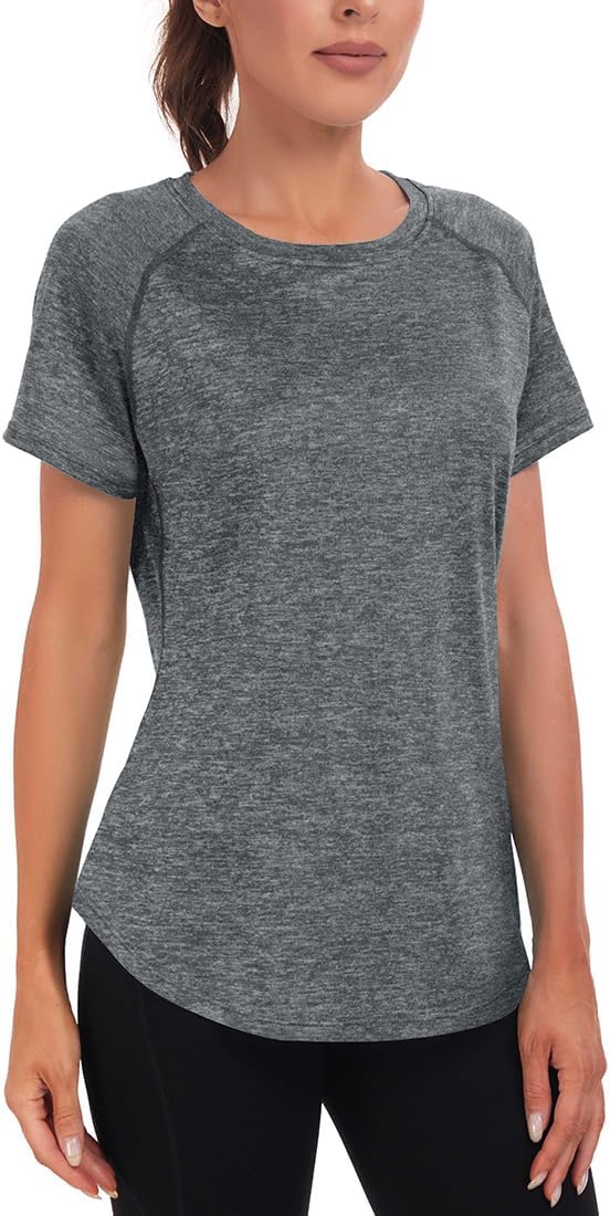 Jlowesun Sport-Shirt für Damen, kurzärmelig, leicht, feuchtigkeitsableitend, schnell trocknend, Netz