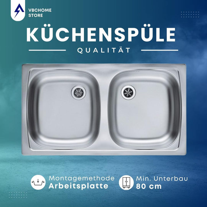 VBChome: Doppelbecken Einbauspüle 780 x 435 mm Camping Küchenspüle - Leinenstruktur Alveus Basic 160