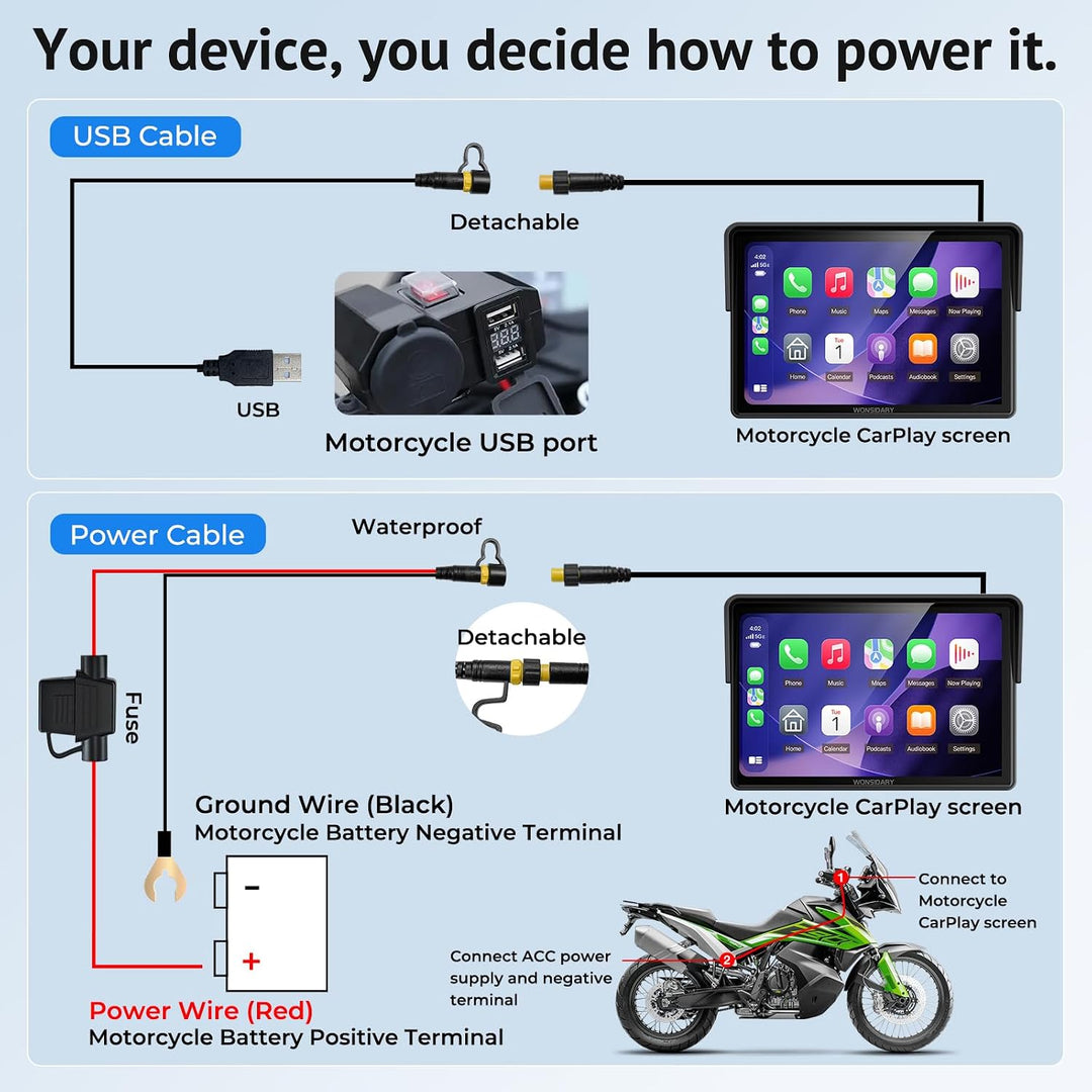 W522TPMS 5 Zoll Motorrad CarPlay Display mit TPMS &amp; Android Auto | Motorrad Navi Display mit IP67 Wa