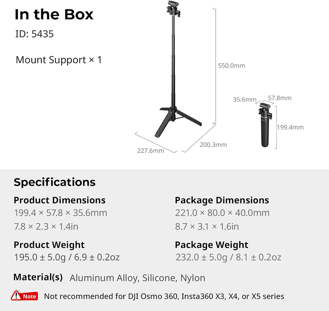 SMALLRIG Action-Kamera-Selfie-Stick-Stativ, 2-in-1-Teleskop-Design, passend für DJI Action 5 Pro/4/3