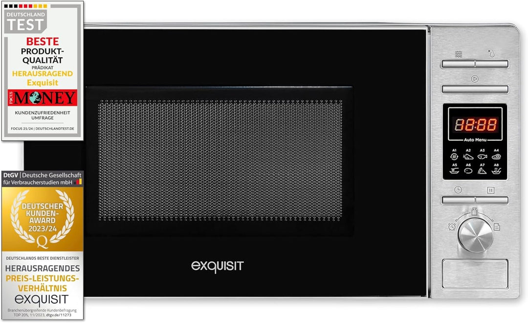 Exquisit Mikrowelle MW 820 DI | Stanfgerät | Silber | 25,5 cm Drehteller | 20 L Garraum | Beleuchtun