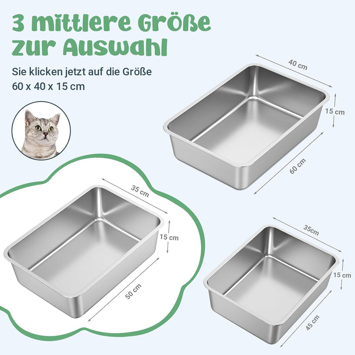 WENBOKMIN Katzenklo Edelstahl, Grosse Katzentoilette,50x35x15cm | Edelstahl Katzenklo– robust und la