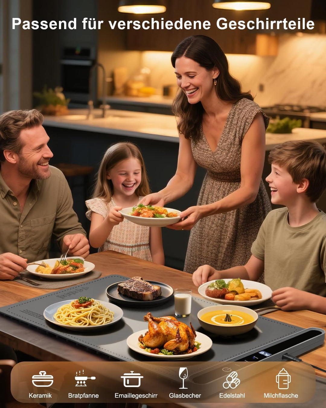 AUTOPkio Warmhalteplatte Elektrisch, Speisenwärmer Wärmeplatte 300W für Speisen Buffetwärmer 6 Tempe