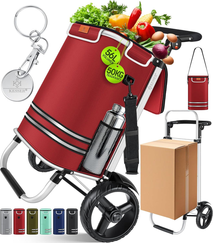 KESSER® Einkaufstrolley klappbar mit 56L Kapazität und belastbar bis 50kg | 3in1 Trolley Sackkarre &