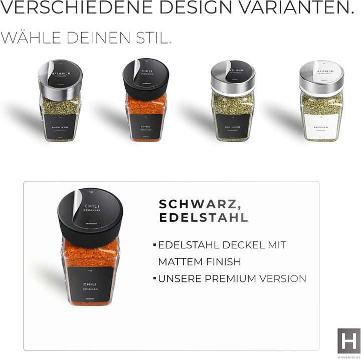 Gewürzgläser Set | hochwertiges Komplettset aus 24x Gewürz Gläser [120ml] inkl. 336 deutschen Gewürz