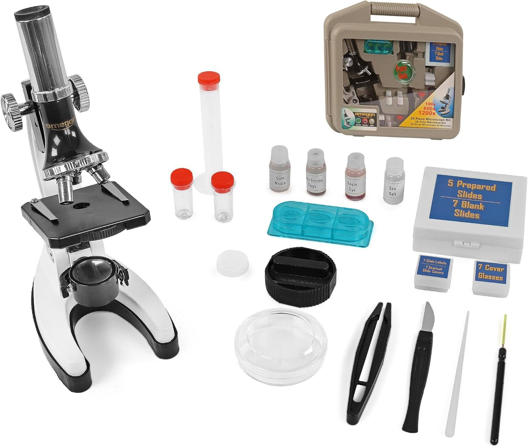 Omegon MonoView, Mikroskopier-Set, 1200x | Hochauflösendes Mikroskop für präzise Untersuchungen | In