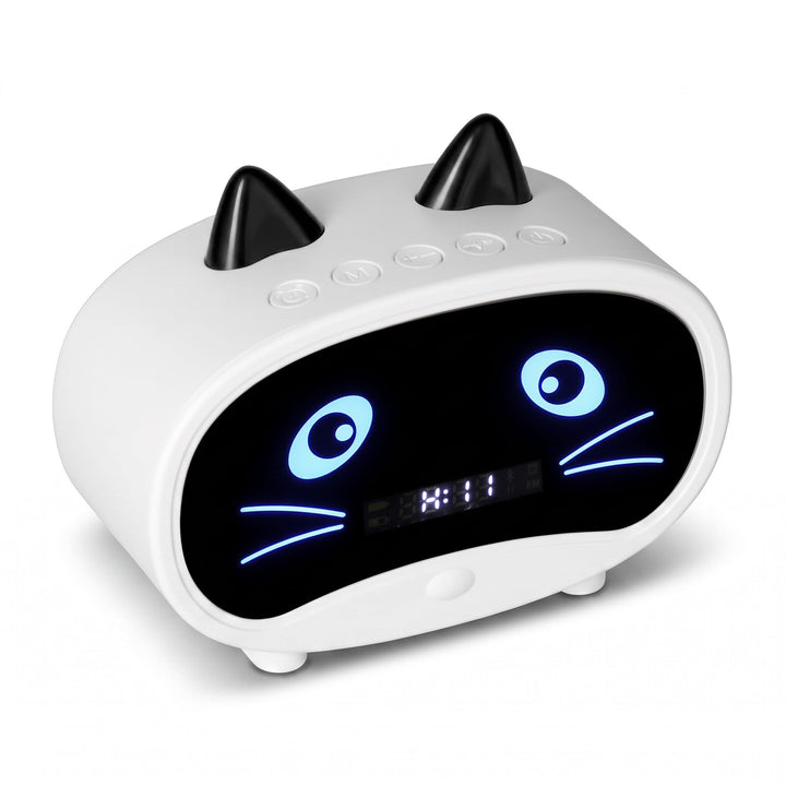 Topiky Digitaler Wecker-Lautsprecher, Cartoon-Katzen-Wecker mit Temperaturanzeige, Dual-Wecker, Blue