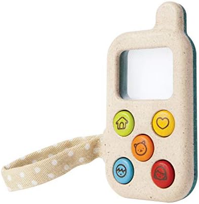 PlanToys Mein erstes Handy - Kinder Handy aus Holz - Kindertelefon mit Lupenbildschirm - mit Handsch