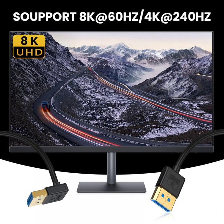 CY Cable Ultrafine nach unten abgewinkeltes DisplayPort 1.4 DP auf DP Kabel 8K 60Hz Kabel Ultra-HD U