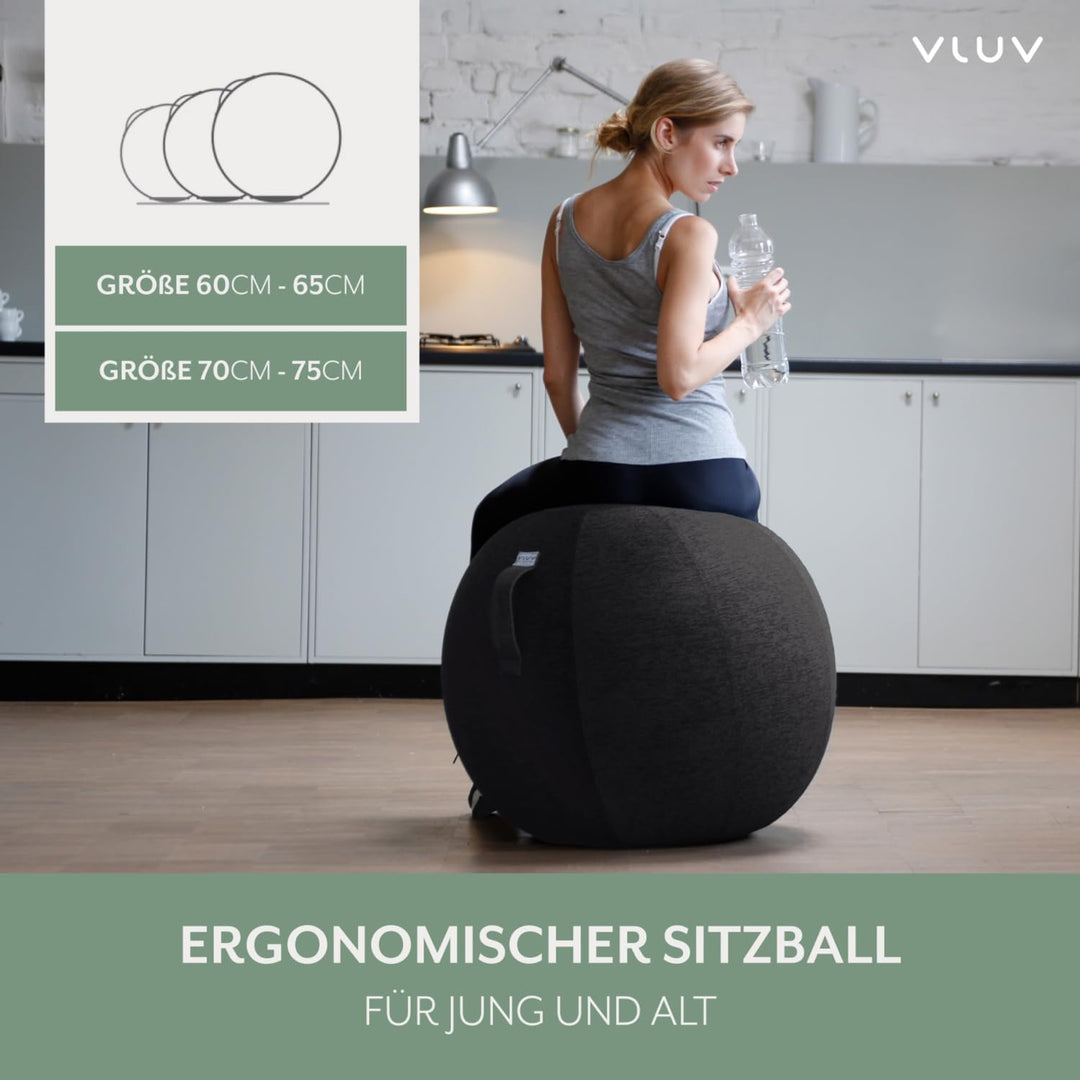 VLUV® BOL STOV Sitzball Büro Ergonomisch [Atmungsaktiv mit Tragegriff und Wegrollschutz] Waschbarer