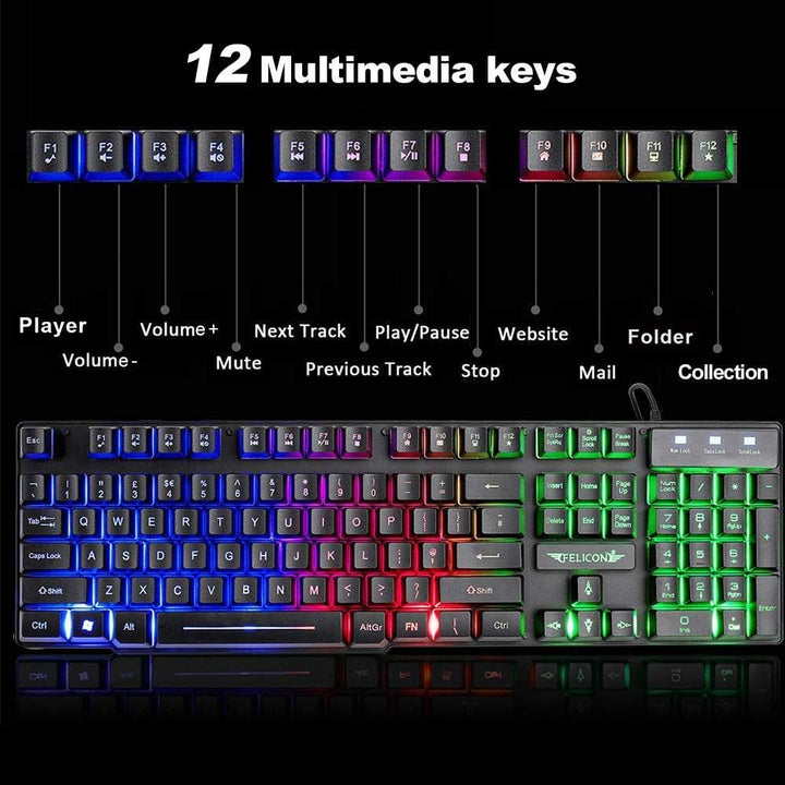 UK-Layout 4-in-1 Gaming-Tastatur und Maus-Set, Regenbogen-Hintergrundbeleuchtung, USB Gaming-Tastatu