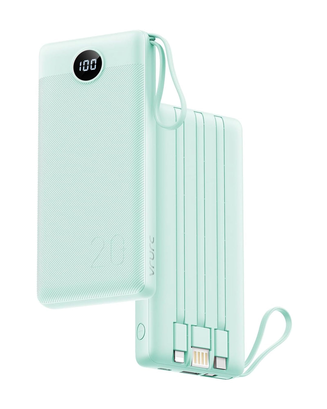 VRURC Powerbank, Power Bank 20000mAh mit Kabel USB C Schnelles Aufladen 22.5W Tragbares Ladegerät Fa