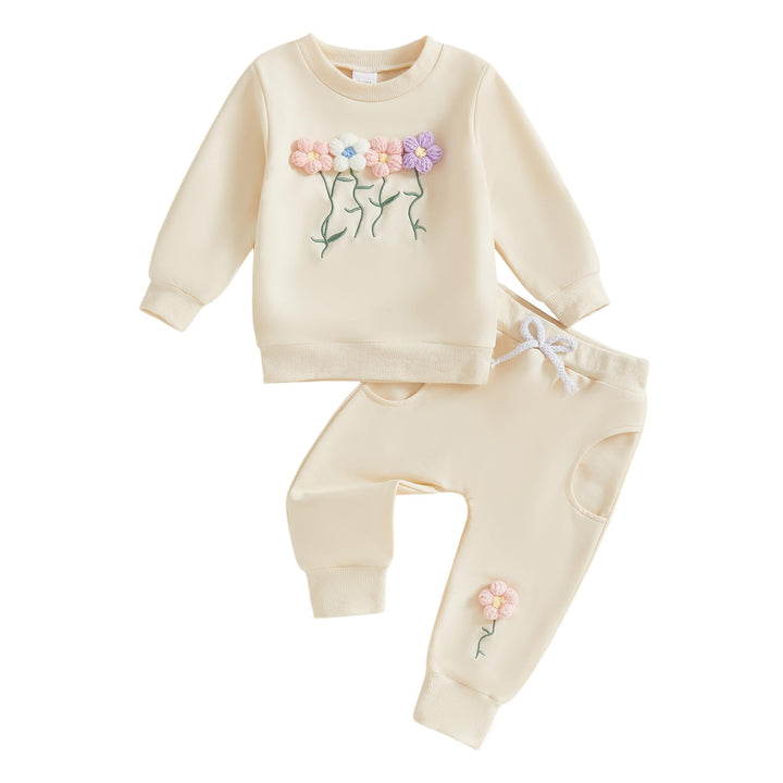 2pcs Baby Mädchen Kleidung 3D Blumen Druck Outfit Langarm Shirt + Hose Neugeborene Babykleidung klin