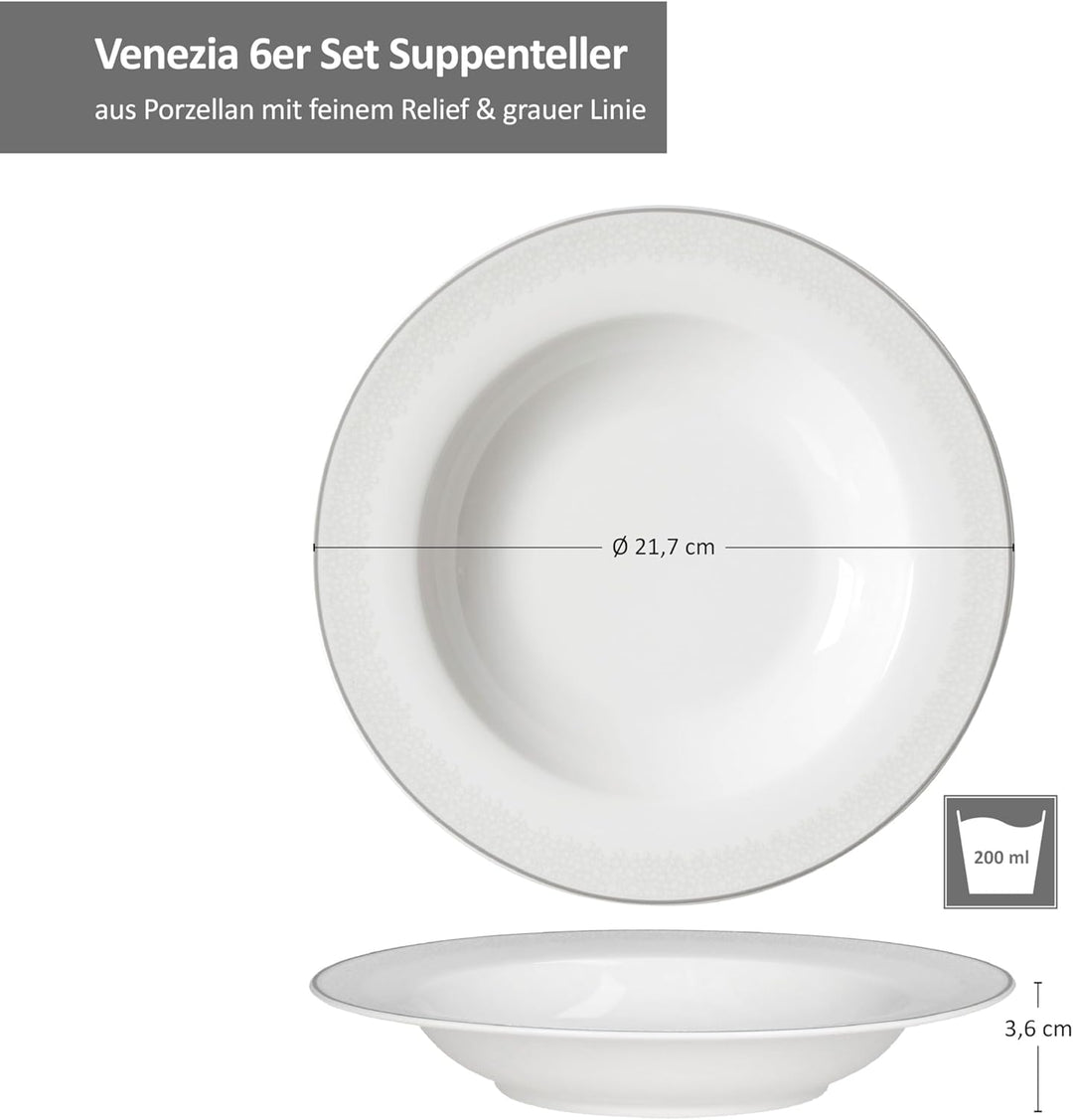 Ritzenhoff & Breker 6er Set Venezia Suppenteller I Ø21,8cm I 200ml I 6 Personen I Elegante Tiefe Tel