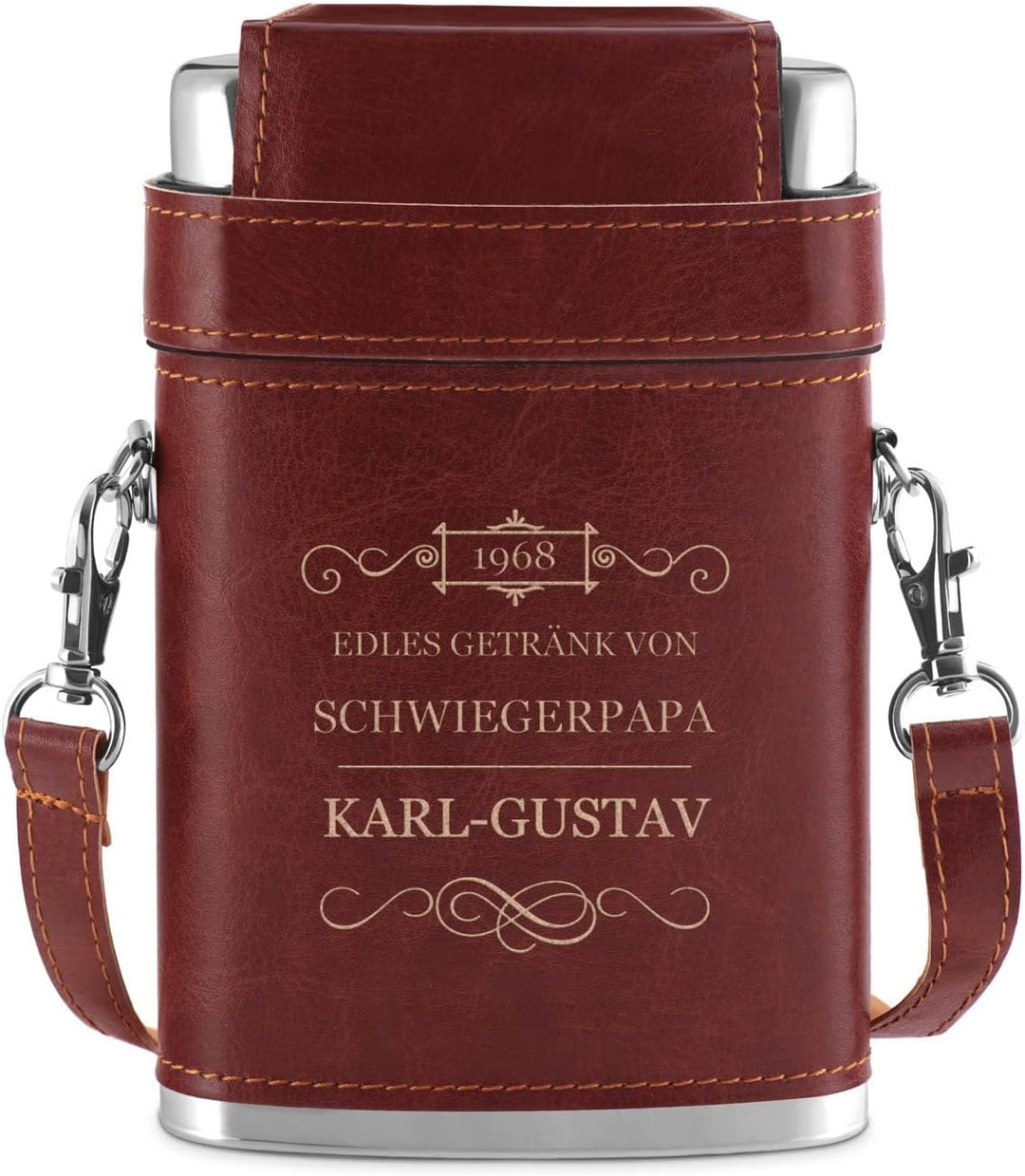 Maverton Flachmann mit Gravur - personalisiert - 250 ml - 3x10 ml Becher - aus Edelstahl - Weihnacht