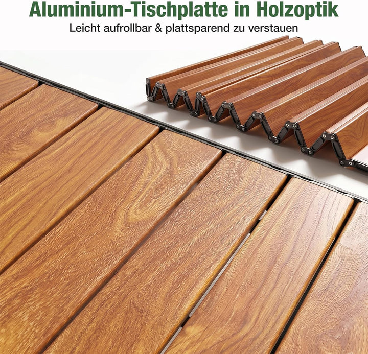 Sekey Campingtisch Faltbar, 120x60x69cm, Aufrollbare Tischplatte Klapptisch mit Aluminiumrahmen bis