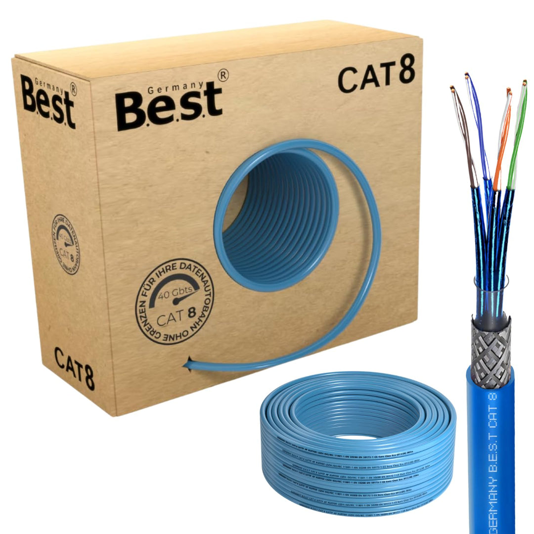Germany B.e.s.t 50m CAT 8 Netzwerkkabel Verlegekabel Halogenfrei Installationskabel 40 Gbit/s CAT8 V