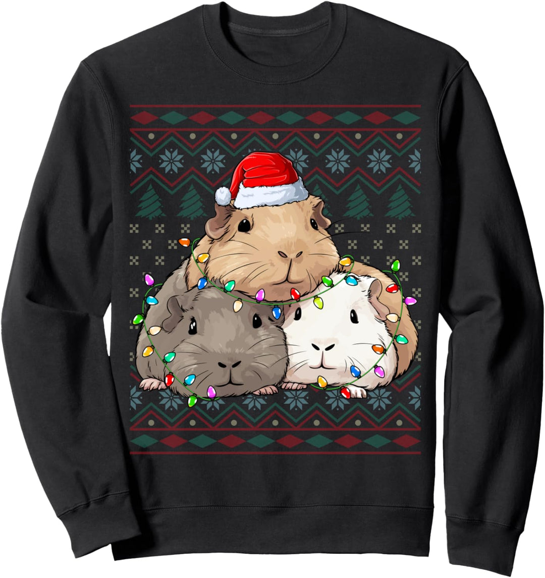 Guinea Pig Santa Hat Xmas Lights Ugly Christmas Guinea Pig Sweatshirt