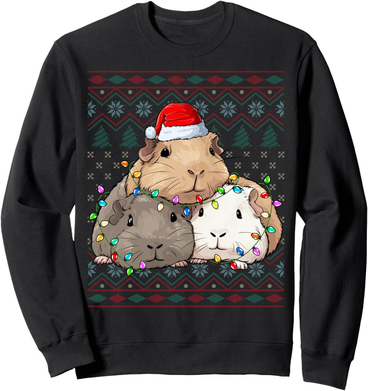 Guinea Pig Santa Hat Xmas Lights Ugly Christmas Guinea Pig Sweatshirt
