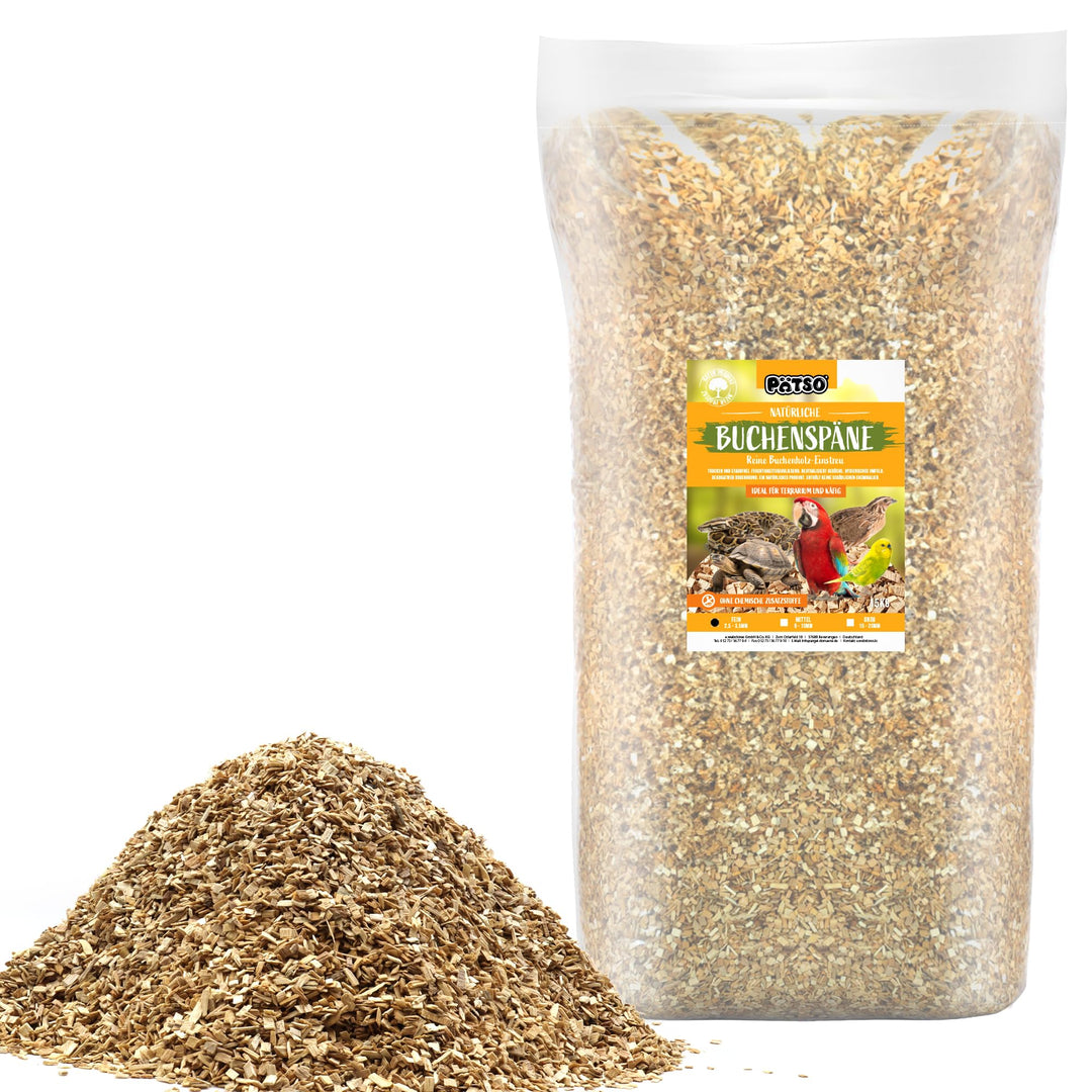 PÄTSO 15kg Buchenspäne Einstreu für Terrarium, Stall, Voliere - FEIN MITTEL GROB - Natürliche Buchen