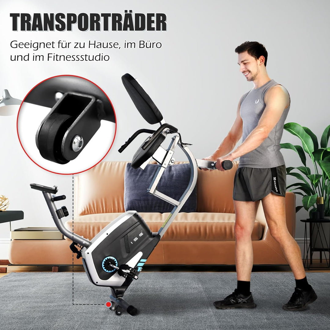 ISE Ergometer Liege- Heimtrainer mit Magnetbremse, Pulssensoren und LCD-Display, 8 Widerstandsstufen