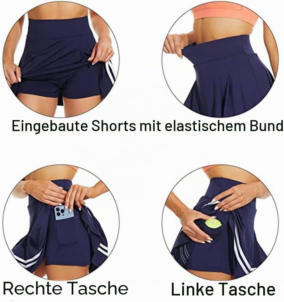 ThreeH Frauen hohe Taille plissiert Tennisrock Built-in Futter Shorts Mädchen Schule Uniformen Skate