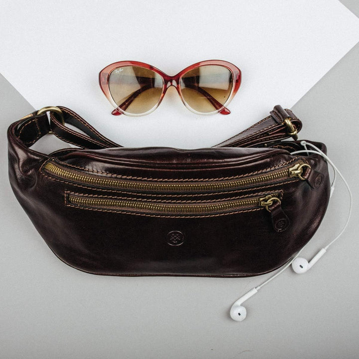 Maxwell-Scott Italienische Herren Leder Bauchtasche Centolla in Cognac Braun, Cognac Braun